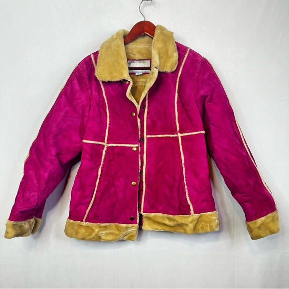 Wilsons Leather Maxima Penny Lane Coat Pink Teddy Vintage Look Faux Fur Large - Picture 11 of 11